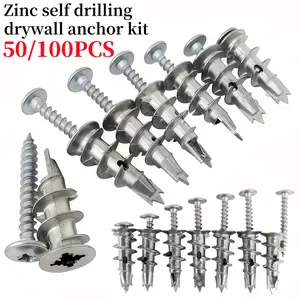 50/100pcs of zinc self drilling drywall expansion anchor, including drywall fixings and screw kit, perfect for fixing televisions, shelves, cabinets, and decorations with gypsum board, drywall fixings screws