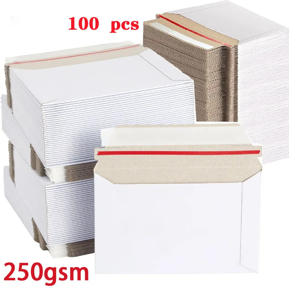 100pcs 6.5 x 4.5 White RIGID PHOTO SHIPPING FLATS CARDBOARD ENVELOPE MAILERS