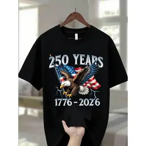 Cotton Ultra Soft & Cozy Men'S Crew Neck T-Shirt with Eagle Graphic |     250 Years 1776 - 2026 American Flag Design, Ideal for Thanksgiving, Christmas, Summer, and Everyday Wear, Casual Comfortable Tee for Men