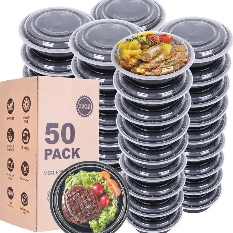 Disposable Tupperware. Meal Prep Containers with Lids - 50 Pack 32 Oz Disposable Bowls for Meal Prep