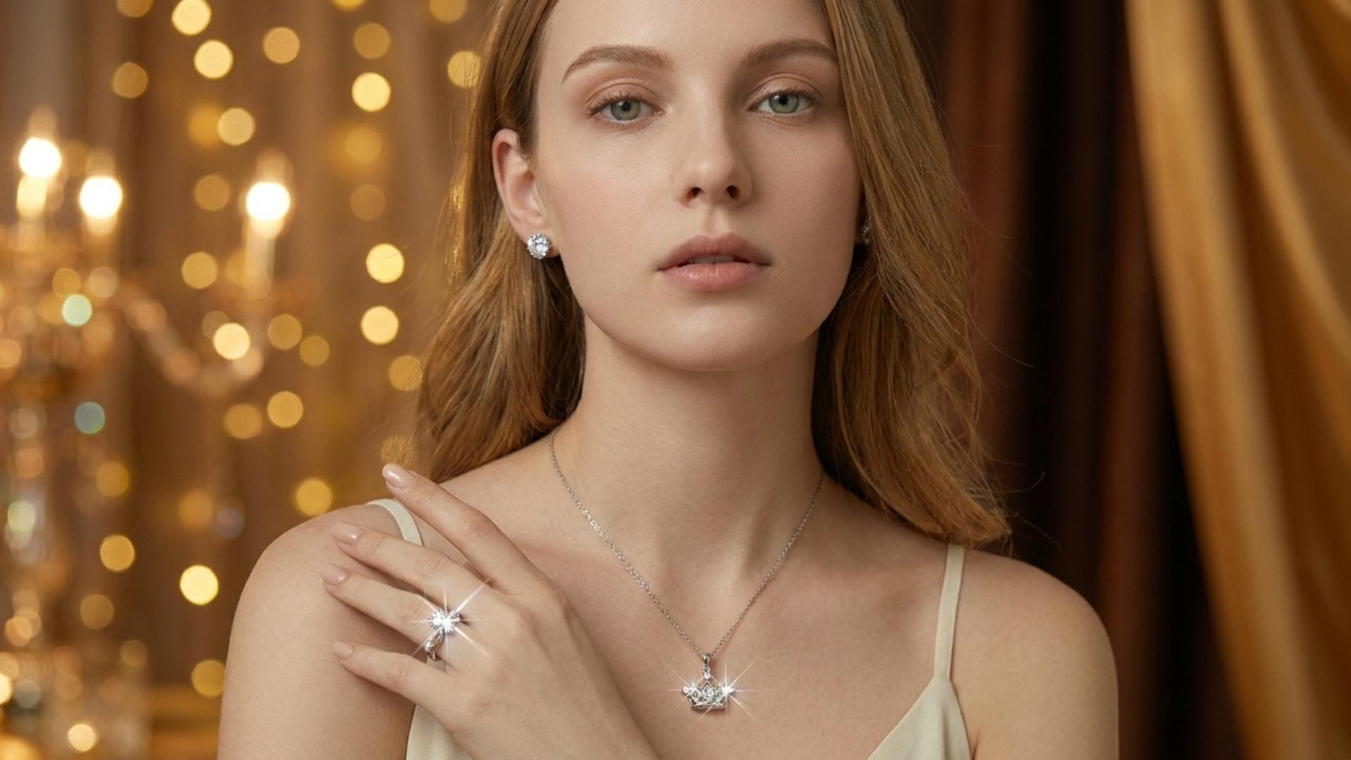 Women's 925 Sterling Silver Crown & Zircon 3-Piece Jewelry Set – Includes Sparkling Pendant Necklace, Adjustable Ring, and Crystal Stud Earrings; A Romantic Birthday or Anniversary Gift – Stylish, Versatile, and Exquisite Accessories for Women