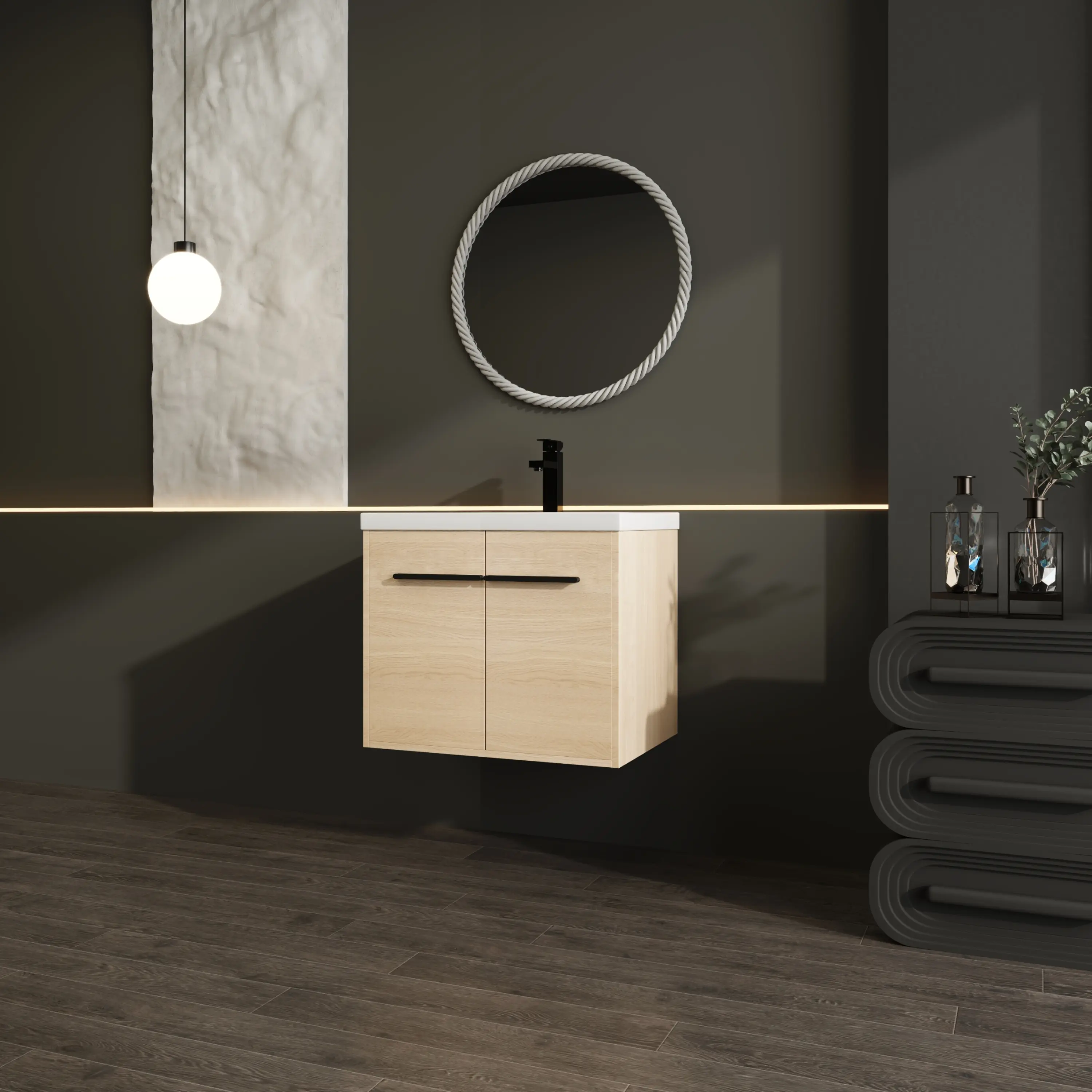YYDS LEVISTAR Oak 24 Inch Bathroom Vanity with resin Countertop Sink, 2 Doors Bathroom Cabinet Set