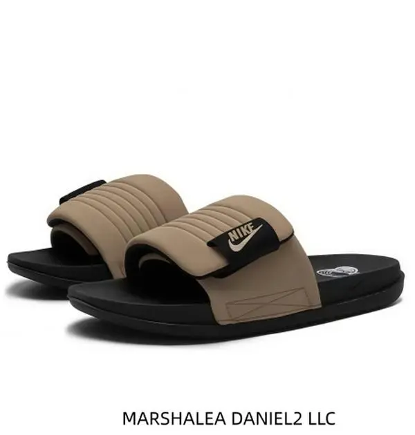 Khaki Adjustable Strap Slide Sandals Open Toe Hook And Loop Sport Slippers Cushioned Thick Black Outsole Lightweight Comfort Slides For Gym Beach Daily Unisex Footwear