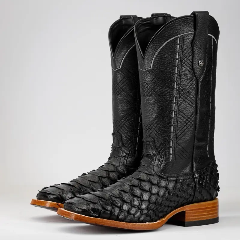 Black Jumbo Leather Boots - Square Toe