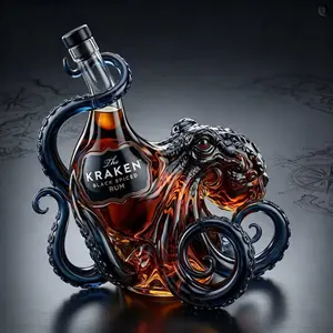 Collectible Octopus Commemorative Glass Whiskey Bottle, Colorful Craft Liquor Bottle, Unique Gift for Whiskey Enthusiasts, Decorative Alcohol Container, Drinkware