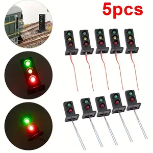 5Pcs Model Railways Dwarf Train Signals Durable, HO Scale 1:87 Traffic Railroad LED Signal Lamp for Railway & Building Layout Decorations(2/3 Lights Optional)