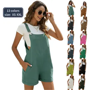 WoodBerry Women's Summer Cotton Linen Short Overalls Casual Bib Overall Shorts Rompers with Pockets and Adjustable Strap Comfort Minimalist Womenswear
