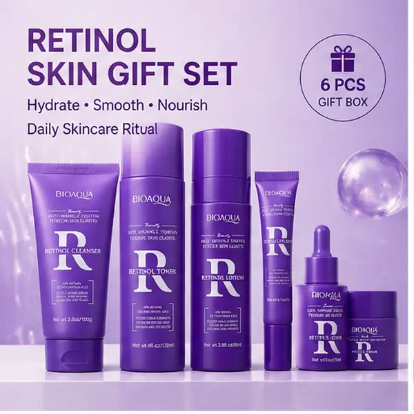 6-Piece Retinol & Hyaluronic Acid Skincare Gift Set - Gentle, Unscented, Moisturizing PM Facial Kit for Anti-Aging, Nourishing, Skin Repair & Smooth Skin, Unisex, Radiant Skin