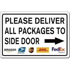 Please Deliver All Parcels to the Side Door Right Arrow Delivery Sign for Outdoor Use 8X12 Inches, Delivery Instructions Metal Sign for Indoor/Outdoor Use, Outdoor Porch Sign