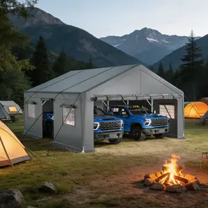 Raybee 2 Cars Carport, 20x20 Metal Carport Heavy Duty, Extra Large Outdoor Car Port with Roll-Up Windows & Doors, Portable Garage Car Shelter