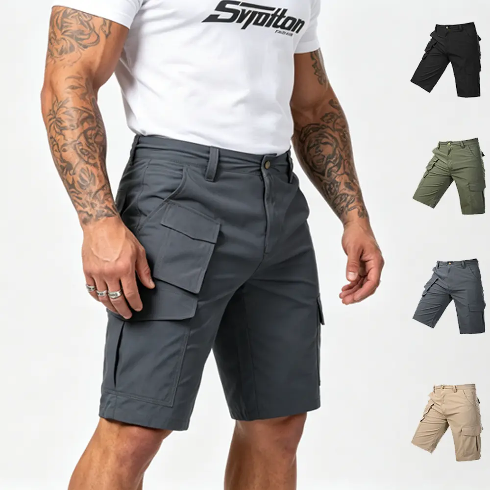 Men's Outdoor Functional Polyester Cargo Shorts - Fitted, Durable, Wrinkle-Resistant, Breathable, Non-Cling Summer Bottoms with Large-Cap Pockets, Ideal for Hiking Fishing, Commuting, Machine Washable for Outdoorsports, Multiple Pockets, Fitted Cut, Funct