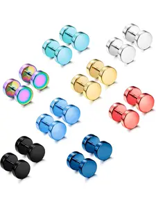 8Pairs Stainless Steel Dot Earrings for Men Women Tunnel Punk Style Minimalist Earrings Stud Earrings Jewelry Unisex Rainbow Piercing Plugs Fake Gauge Screwback Earrings 6/7/8mm