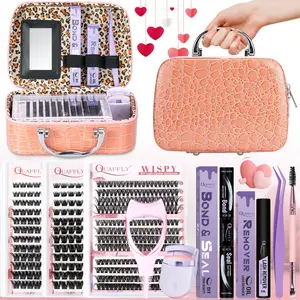 Valentine's Day Eyelash Gift Set, Natural False Eyelashes Kit, DIY Cluster Lash, Eyelash Clusters Extensions, Includes 3 Rolls 516 Clusters, Adhesive, Remover, Tweezers, Portable Makeup Tools