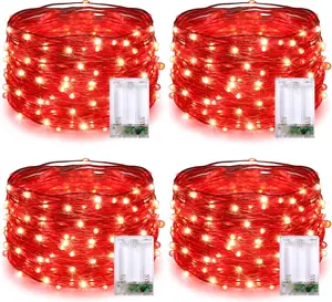 JMEXSUSS 4 Pack 50 LED Red Valentine Day Lights Battery Operated, 16.1ft Fairy Lights, Mini String Lights for Valentine Wedding Bedroom Decorations