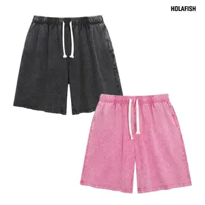 Holafish 1/2Pack Womens Shorts 7" Inseam Shorts Athletic Vintage Short Acid Washed Shorts Cotton Heavyweight Elastic Waist Streetwear Sweatpants Unisex Design, Perfect for Men & Women