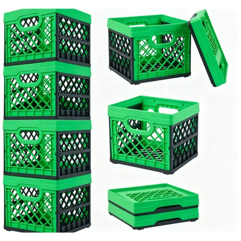 Plastic Rectangle Folding Open Storage Bin (13x13x11") - Nestable Stackable Crate, 50 Lbs Load Capacity, Portable Collapsible Open Bins for Home Organization Solutions, Collapsible Storage Solutions