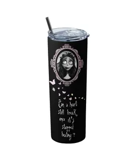Emily the Corpse Bride Inspired Tumbler - Gothic Sublimated Design with Pink Flamingo Playful Design, BPA Free, Reusable, 0-500 ml, Classic Style - Cup, Bottles