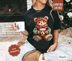 Winter Bear Shirt Comfort Colors, Cute Women's Tee, Women's Holiday Tshirt