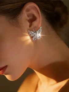 1 pair of exquisite sparkling imitation crystal butterfly earrings, Studs Earrings, Stud Earring Jewelry, versatile jewelry for parties and daily wear