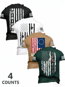 4-Pack Men's American Flag Patriotic Graphic Tees | Tactical Distressed USA Flag T-Shirts | Value Bundle Casual Streetwear Tops | Sizes S-3XL | Limited Time Multi-Pack Discount | Perfect for Daily Wear & Patriotic Events