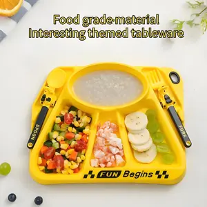 Cartoon Motorcycle Design Tableware Set, Dining Plate Set, Including Plate & Spoon & Fork, Portable Dinnerware Set for Home & Travel