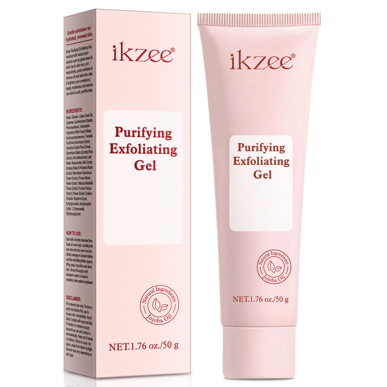 Ikzee Purifying Exfoliating Scrub Gel Cleanser (Single Item) - Gentle Plant-Derived Jojoba Seed Oil & Witch Hazel Water, Moisturizer for Soft Exfoliation, Deep Hydration, Daily Body Care summerwins, Body Exfoliating Body Peels, Clean Ingredients Body Peel