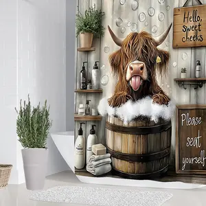 1/4 piece farmhouse design bathroom set, Restroom, Shower Curtain Sets, including soft floor mats with good rebound, water absorption, anti slip, toilet seat cushions, shower curtains, home decor, and gift giving
