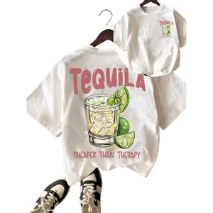 TEQUILA Cocktail Summer Club T-Shirt Women Casual Round Neck Short Sleeve T-Shirt White