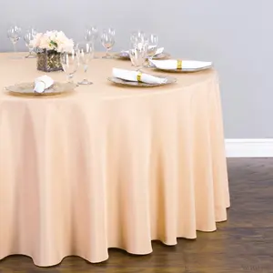 108 in. Round Polyester Tablecloth for Dining & Wedding Decor - Lightweight & Durable Linen Look - Perfect for Parties & Events - Ivory & Beige Options Available