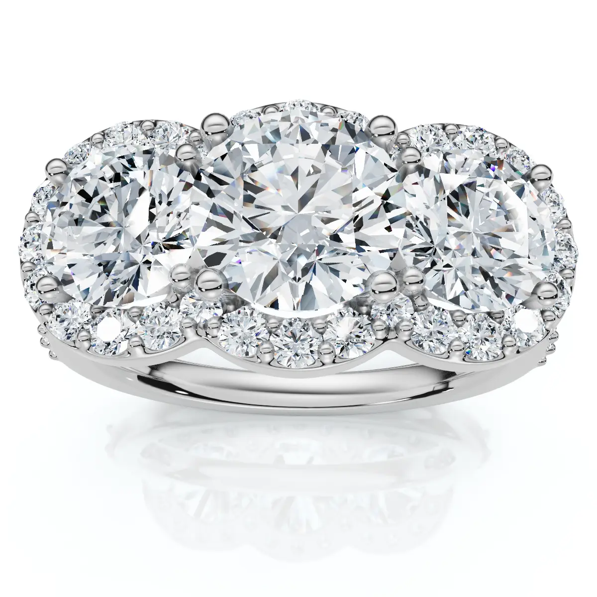 Certified 3 3/4Ct Three Stone Diamond Engagement Ring 14k Gold Lab Grown