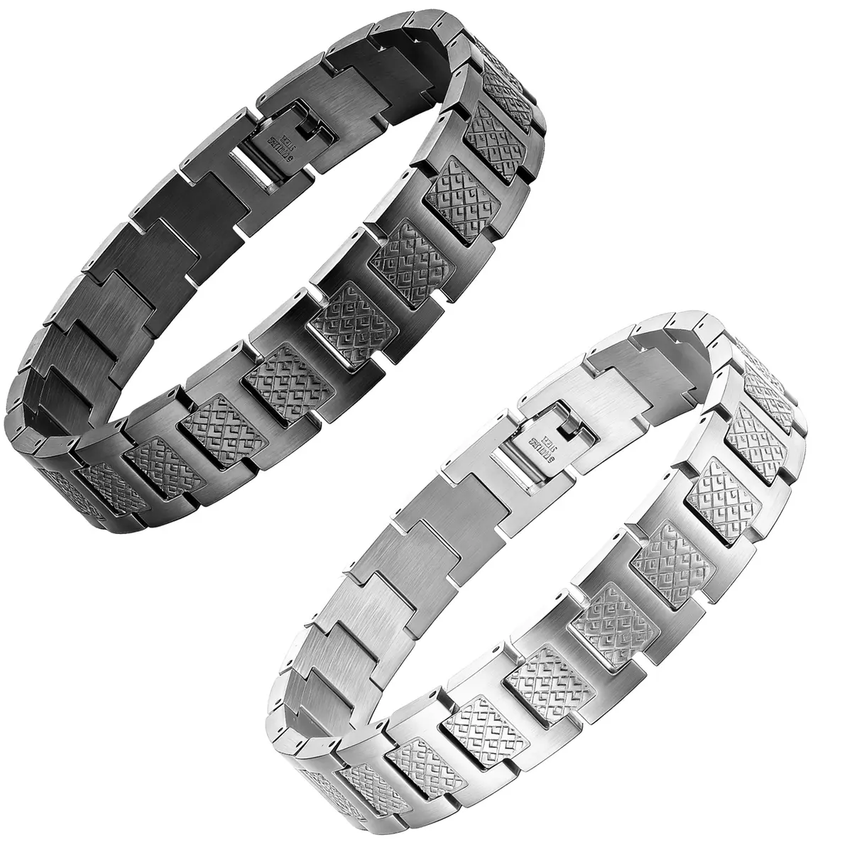 NO BRANDE Men's Carbon Fiber and Stainless Steel Bracelet - 8.66x0.59" (8.66in Long, 0.59in Wide) Black Plated Link Band with Hidden Clasp, Fathers Day Anniversary Gift, Sleek Strength Carbon Fiber Links Fashion Accessory, Men's Accessories, Carbon Fiber