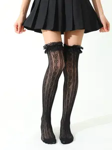 Sexy Elegant Women's Lace High Elasticity Heart Shape Embroidered over Knee Socks, Frilly Silk Ladies Stockings