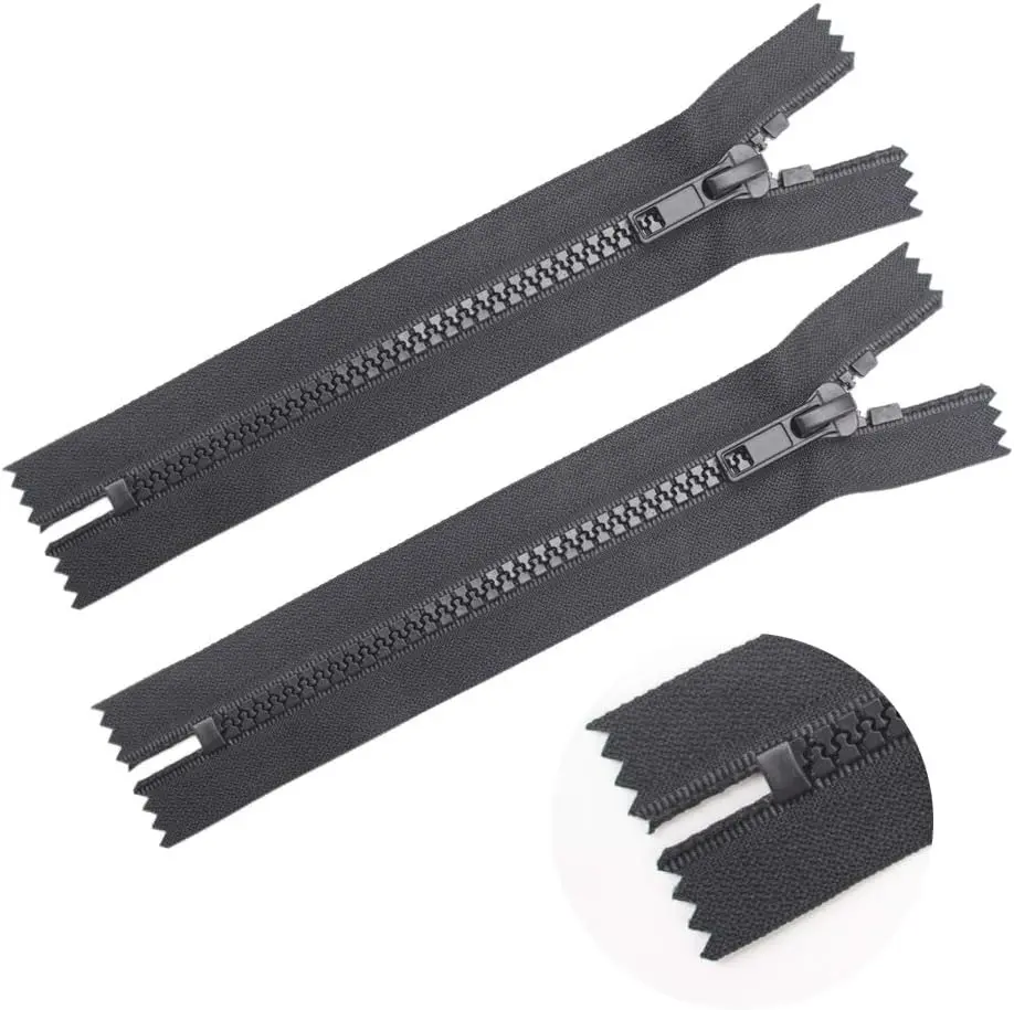 2 count 4 Inch #5 Close End Plastic Zippers Bulk Black Molded  Zippers for Sewing Clothes Purse Bags Crafts (C/E 4" 2 count)