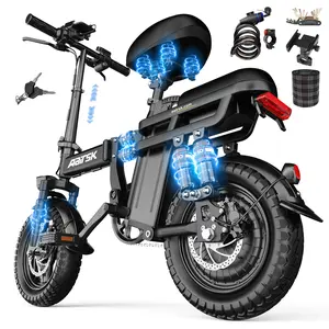 Aairsk Electric Bike, 48V20Ah Electric Bike with Removable Battery, 22MPH Commuter Electric Bike, 500W High Brushless Gear Motor Folding Electric Bike, 14 Inch 40MPH Adult Bike