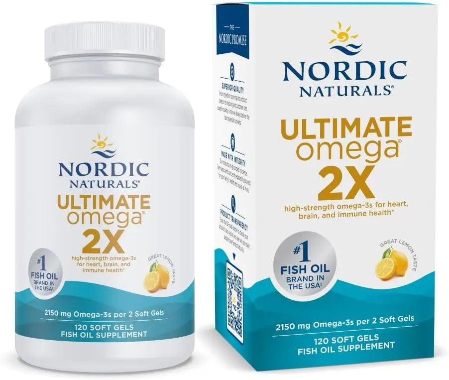 Nordic Naturals Ultimate Omega, Lemon Flavor - 120 Soft Gels - 2150mg Omega-2X - High-Potency Fish Oil Supplement with EPA & DHA - Promotes Brain & Heart Health - Non-GMO - 60 Servings