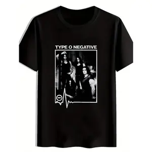 TYPE O NEGATIVE Printed Short Sleeve Black and White Retro Design, Suitable for Concerts, Festivals, and Casual Wear, Loose Fit Rock Band Shirt, Music Fan Apparel Graphic Tees Casual Short-Sleeve Men's T-Shirts Menswear Crewneck