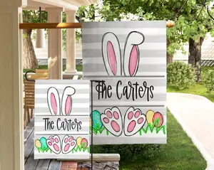 Personalized Easter Flag Bunny Decoration Garden Display Yard Banner Spring Decor Outdoor Family Name Custom Design Easter Egg Hunt decor