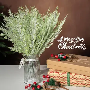 30 Pcs Christmas Snow Frosted Pine Branches- 13.5" Snowy Artificial Pine Needles Branches Twigs- Greenery Ceder Sprigs Pine Picks Stems for Christmas Wreath Home Garden Decoration