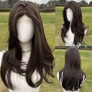 SMILCO/24Inch Deep Brown 6*0.5 CM Small Lace Front Medium Layering Synthetic Wig/SM284for Christmas Female Versatile Look