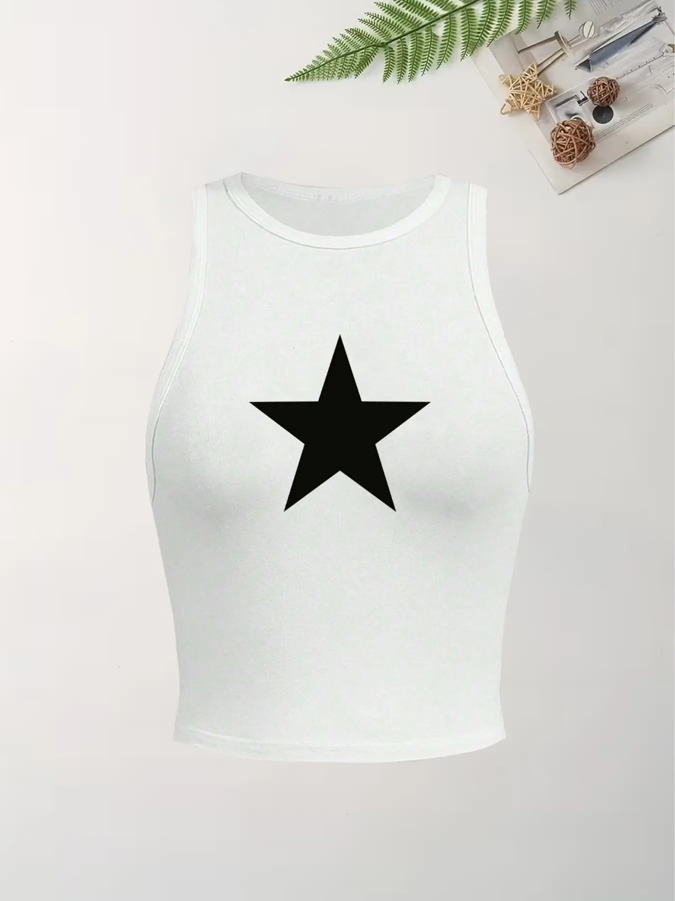 and Star Print Slim-Fitting Sleeveless Crop Top Set, Y2K Style with Versatile Layering Options, Perfect for Parties and Casual Outings