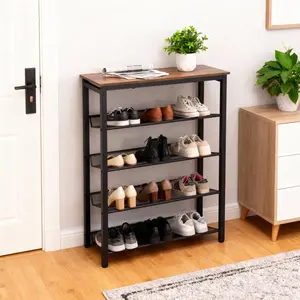 Mean yeah-Shoe Bench, 3-5 Tier Shoe Rack, Shoe Organizer Storage Bench, 19.09-36.6 inches Entry Bench with Mesh Shelves, for Entryway, Living Room, Hallway, Easy Assembly, Rustic Brown