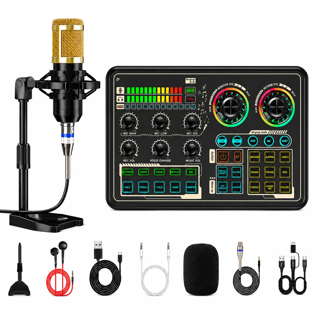 Vividay SK600 + BM800 Live Streaming Kit, Bluetooth 5.0 USB-C OTG Audio Mixer & Condenser Microphone Set with DSP Noise Reduction, Voice Changer and Real-Time Monitoring for Podcast, Gaming, Karaoke and TikTok Live.