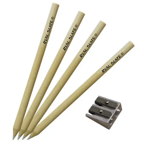 White Chalk Pencil Set with Sharpener, 4-Pack, Slate Chalkboards, Blackboard Writing, Chalkboard Signs and Menus
