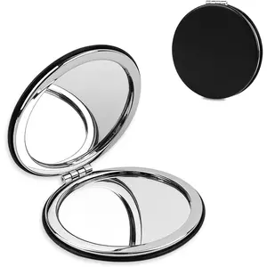 Magnifying Makeup Mirror with PU Leather, Double-Sided Small Compact Mirror for Purse and Pocket, Black