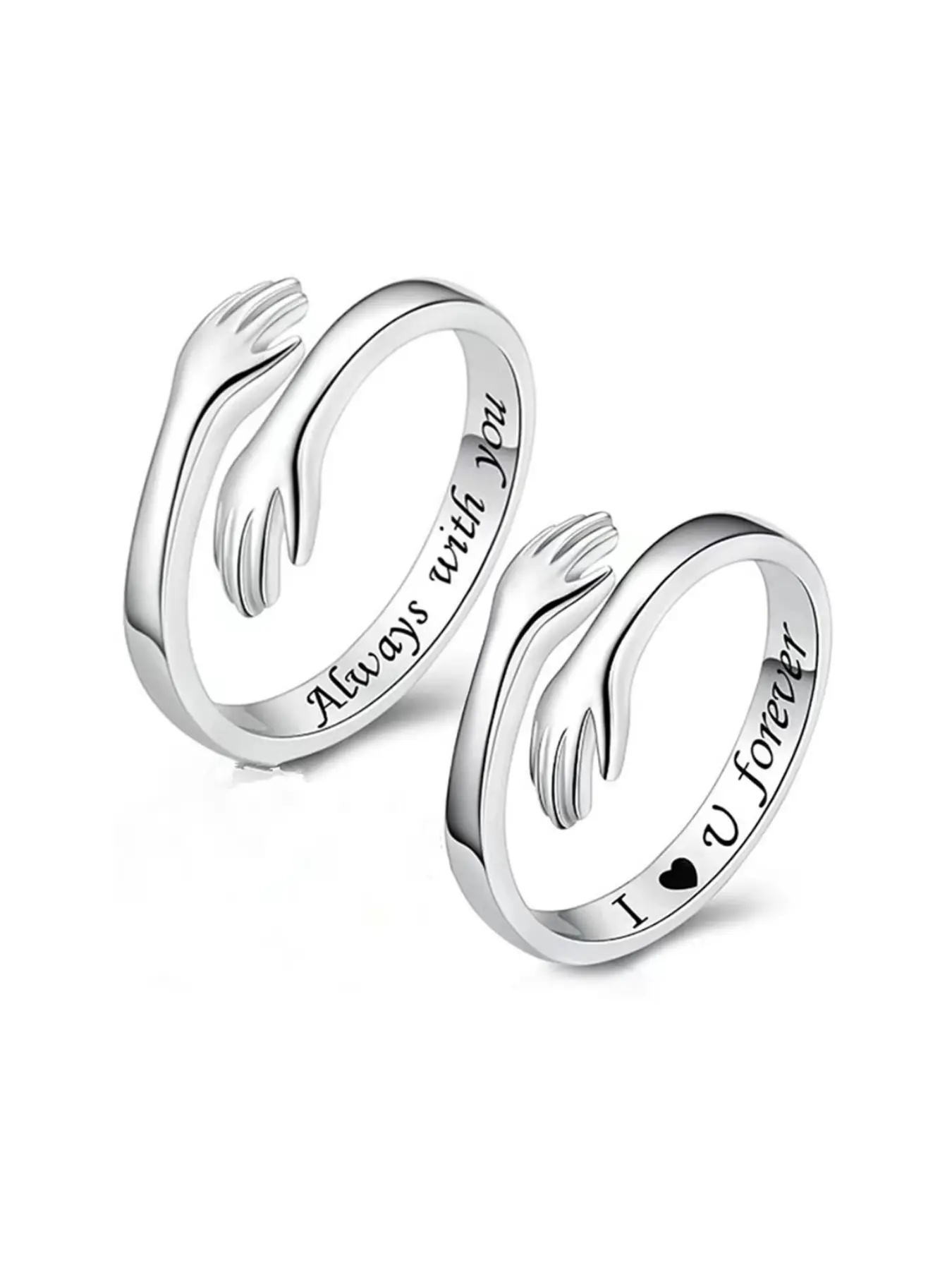 2PCS Hug Ring for Women & Teen Girls Adjustable Rings Jewelry Fashion Promise Ring with "Always with You" & "Forever" Inscription Perfect for Mothers Day Birthdays Gifts for Daughters Mom Sister Wife Friends Grandma｜Valentine's Day gift