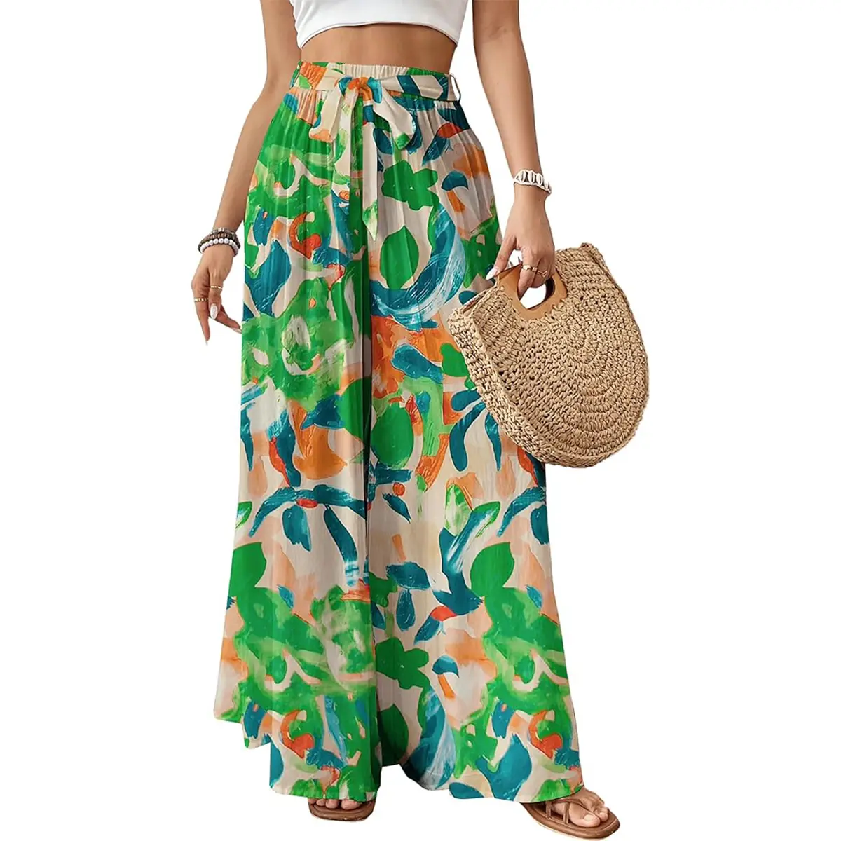 Bsubseach Wide Leg Pants Woman Flowy Floral Palazzo Pants for Women High Waisted Summer Casual Trousers Cruise Outfits,back to school shopping