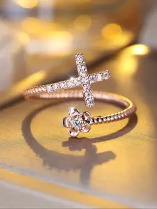Fashion Cross Flower for Women, Synthetic Zircon Adjustable Open Design Stackable Rings, Perfect for Daily Wear, Birthday & Anniversary Gift for Her