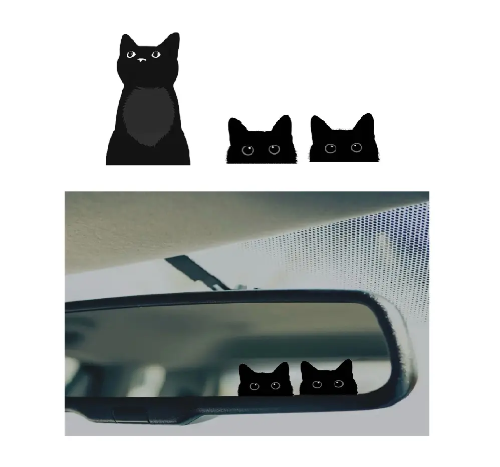 3 PCS Cute Kitty Cat Mirror Decals for Car, Rearview Mirror Back Mirror Peeking Vinyl Sticker, Car Acceesories, Car Decals for Women Girls, Small Sticker for Laptop Hard case Waterbottle