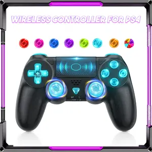 Wireless Controller for PS4, PS4 Controller with LED RGB Light Compatible with PlayStation 4/Slim/Pro/PC (Black)