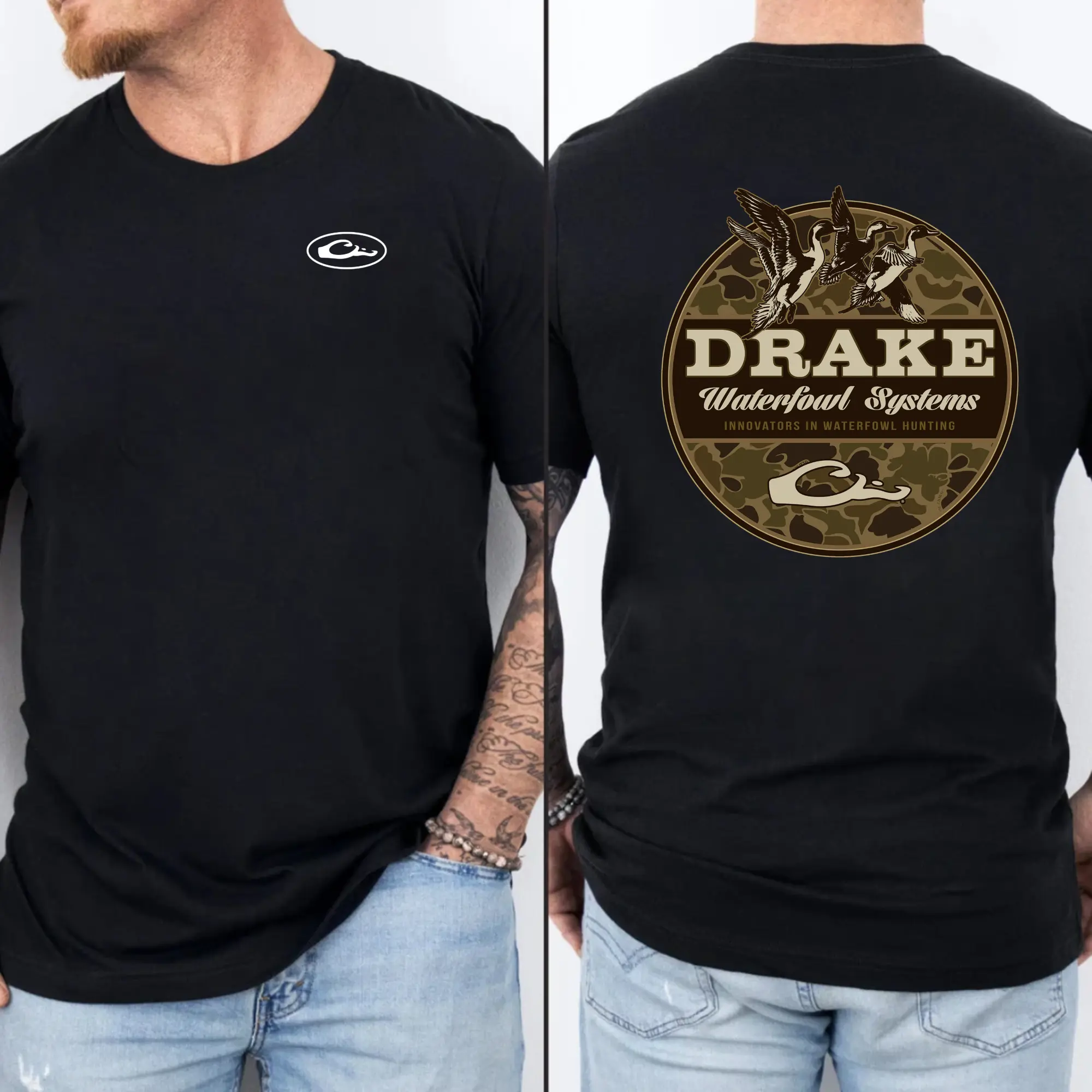 Drake Waterfowl Systems Camo T-shirt – Outdoor Hunting Graphic Tee, Regular Fit Cotton for Waterfowl Hunters & Sportsmen – Menswear Tops, Men's T-shirts